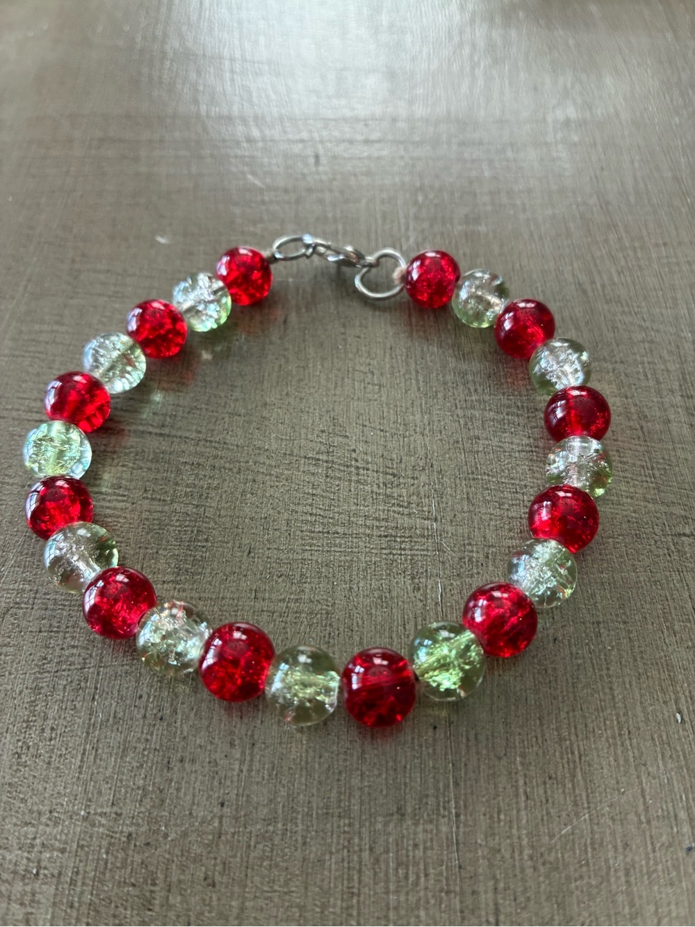 Red and Light Green Beaded Bracelet - Elegant Women's Jewelry